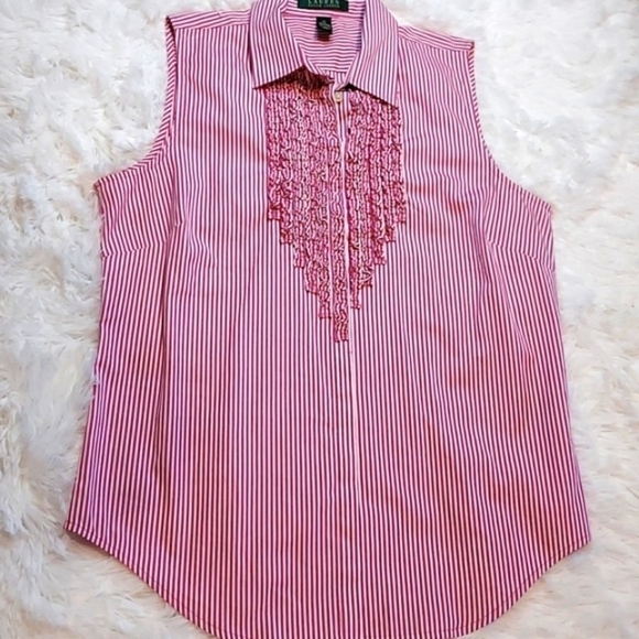 LAUREN Ralph Lauren pink striped tank top blouse, size 10/M - Picture 1 of 5